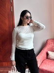 Sheer Mesh Long Sleeve Wrap Top In White