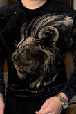 Velvet Swarovski Lion Side Face Gold Print Sweatshirt
