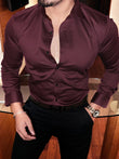 Solid Giza Cotton Lycra Shirt - Wine