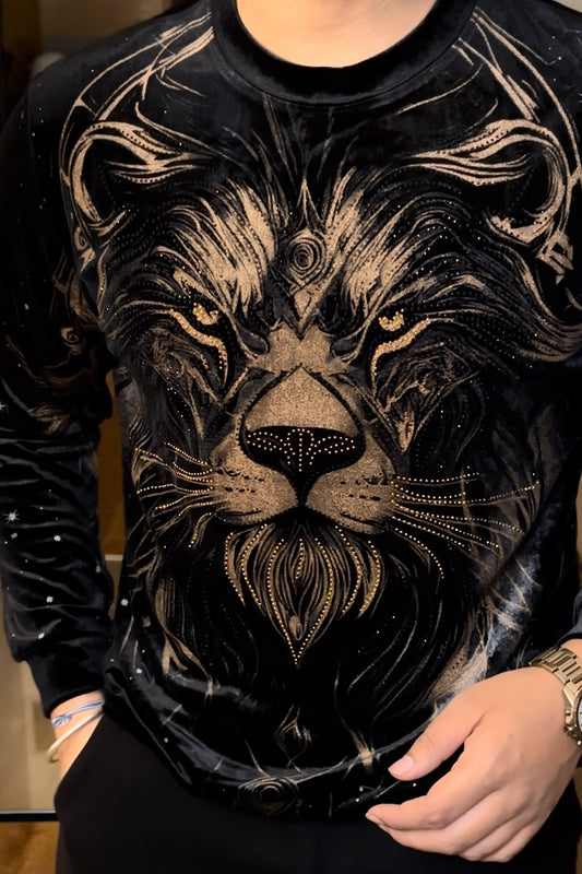 Velvet Swarovski Lion Full Face Print Sweatshirt