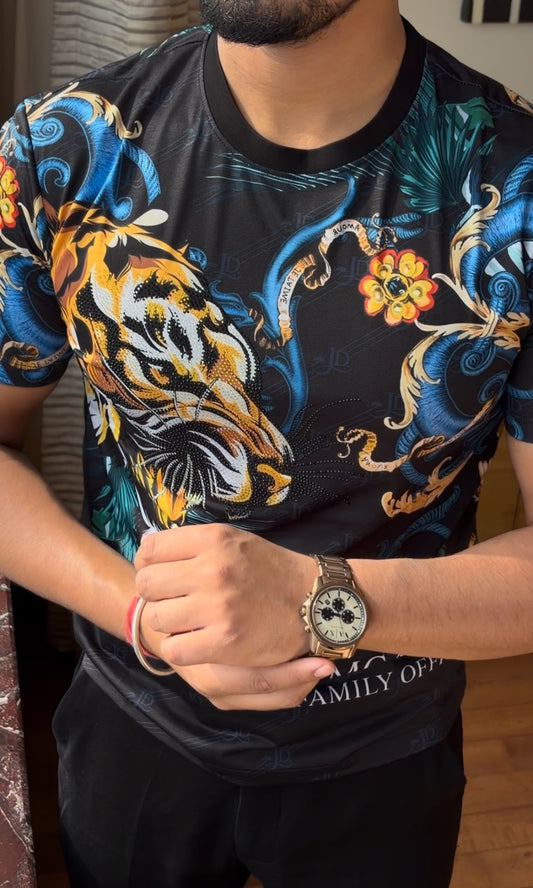 Tiger Couture All Over Print Viscose Tshirt - Black