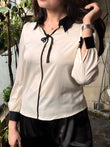 Bow Full Sleeves Stretchable Top - BEIGE