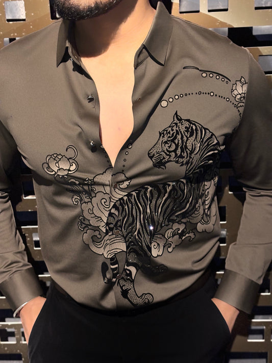 Jaguar Roar Jacquard Shirt - CAMEL
