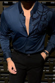 Barcelona Blossom Jacquard Shirt - NAVY