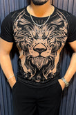 Lion Full Face Half Sleeves Tshirt - Black