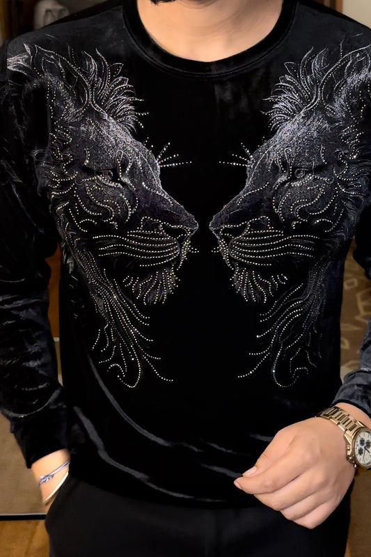 Velvet Swarovski Lion Double Face Print Sweatshirt