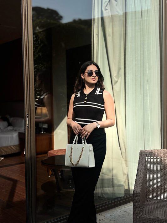 Game ON Stripes Top in Black