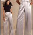 Satin High Waist Straight Fit Pants Grey
