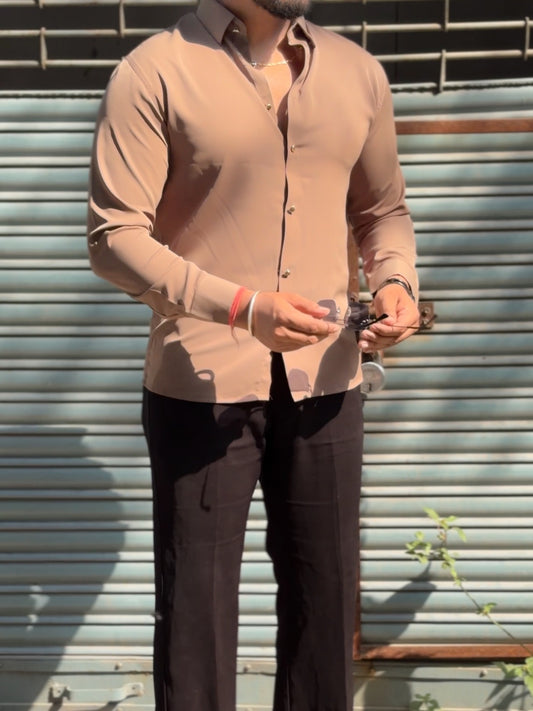 Japanese Shirt and Black Trouser Coord set - Light Brown