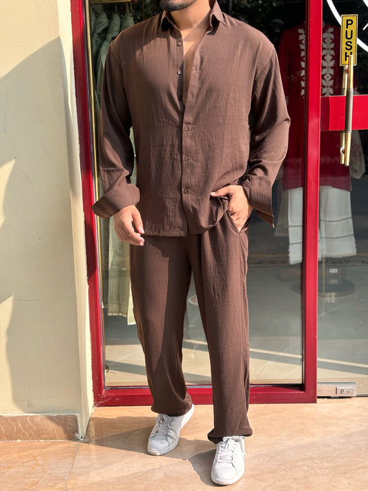 Turkey Linen Textured Coord set - BROWN