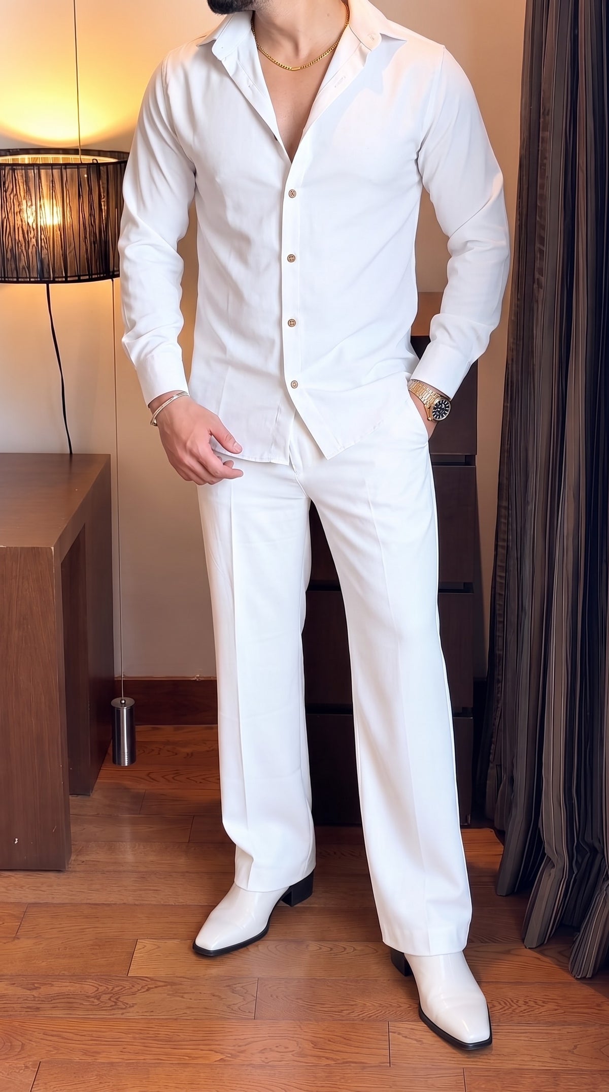 Japanese Shirt and White Trouser Coord set - WHITE