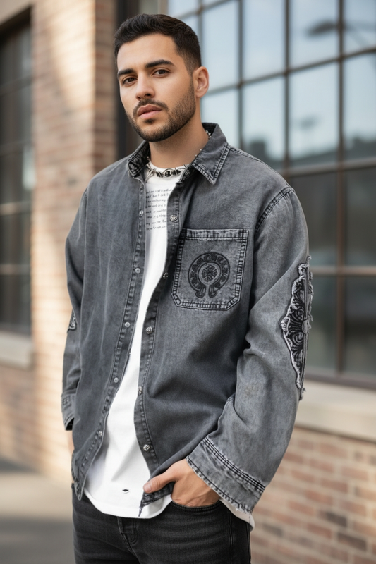 Snow Frost Denim Shacket - Grey