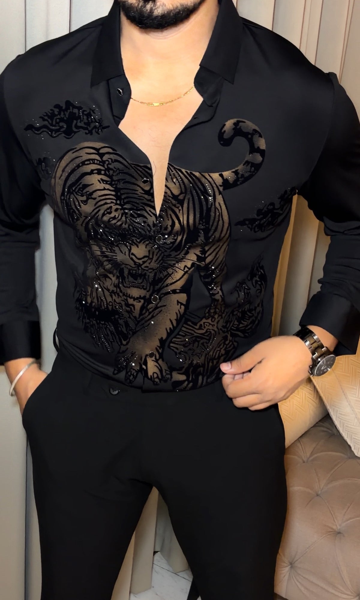 Crowned Beast Prestige Jacquard Shirt - Black