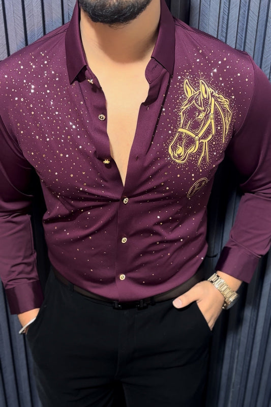 Horse Rider Jacquard Shirt - WINE