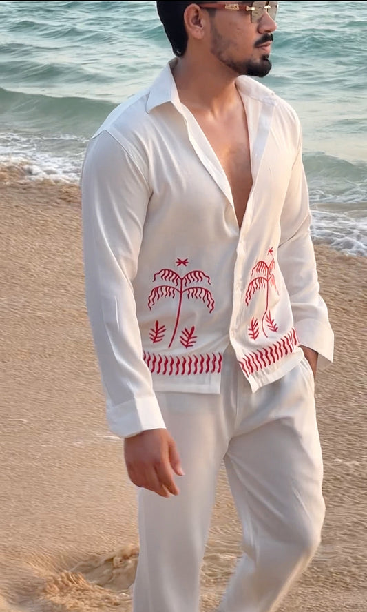 Krabi Linen Textured Coord set - WHITE