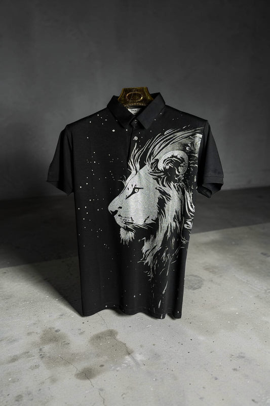 Lion Premium Half Sleeves Tshirt - Silver Black