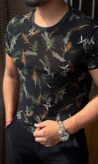 Multiple leaf crochet tshirt - black
