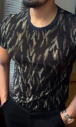 Leaf crochet tshirt - black