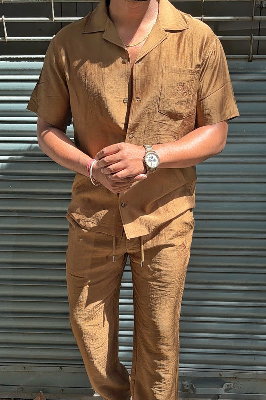 Ibiza Linen Textured Coord set - BROWN