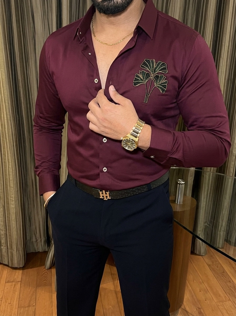 Venice Petal Luxe Stitchless Wrinkle Free Lycra Shirt - Wine