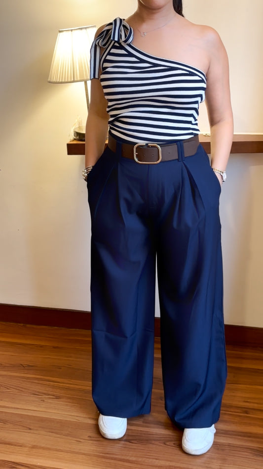 Pleated Pants With Belt - Navy