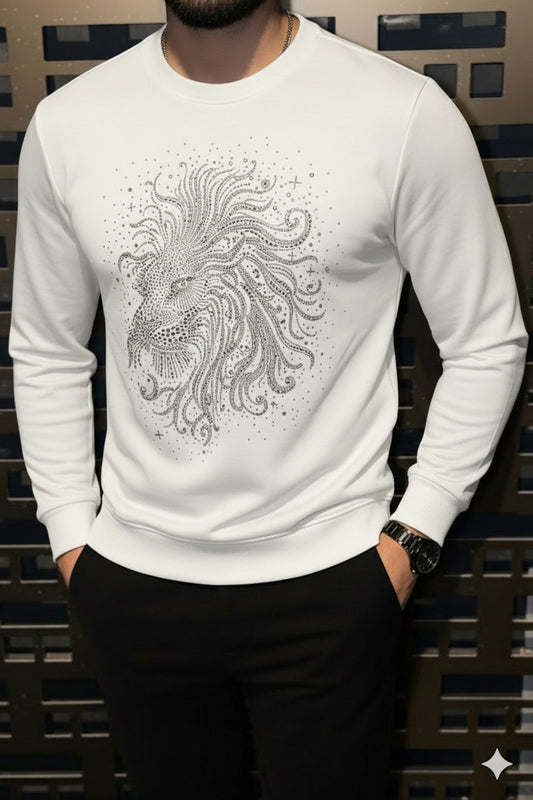 Lion Roar Swarovski Sweatshirt - Ivory White