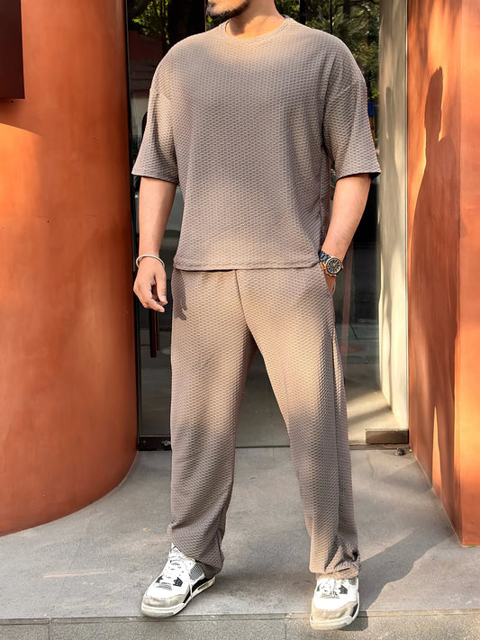 Oversized Solid Textured Coord Set – LIGHT GREY