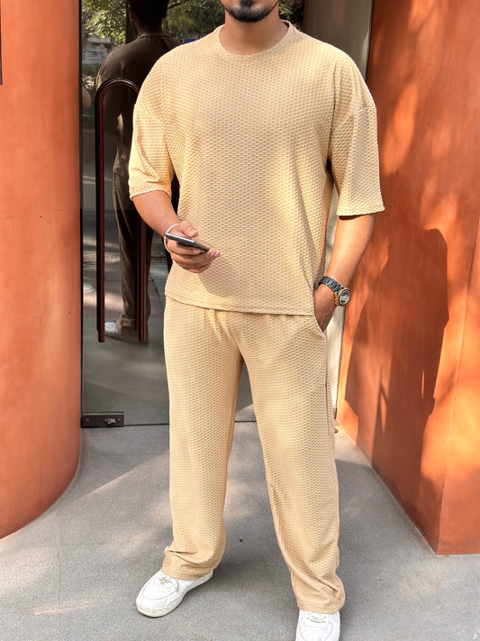 Oversized Solid Textured Coord Set – BEIGE