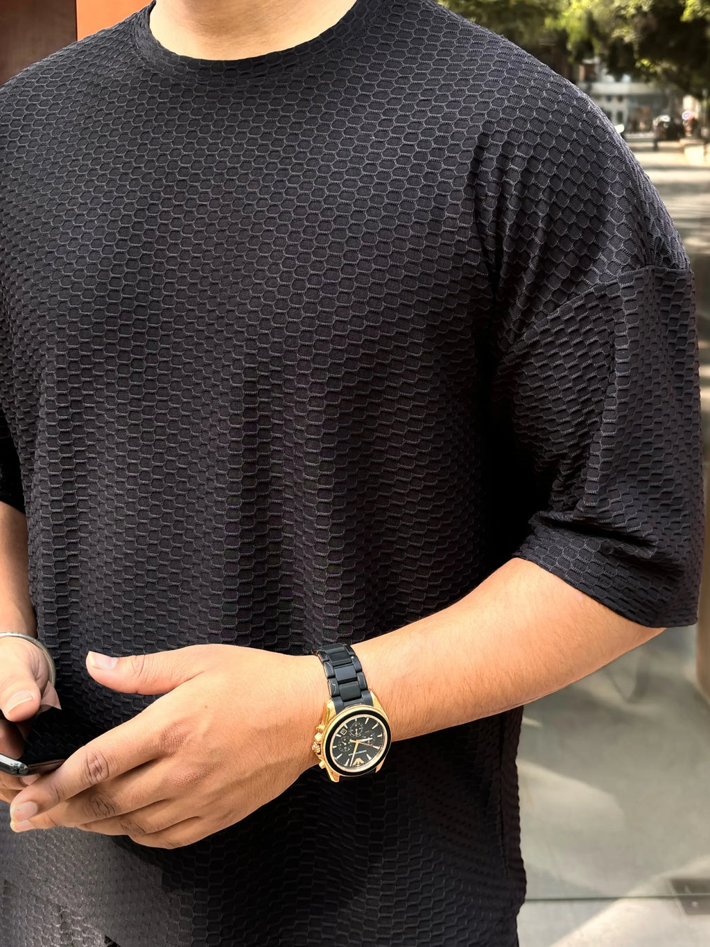 Oversized Solid Textured Coord Set - Black