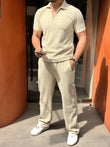 Half Zipper Tshirt Textured Coord set – BEIGE