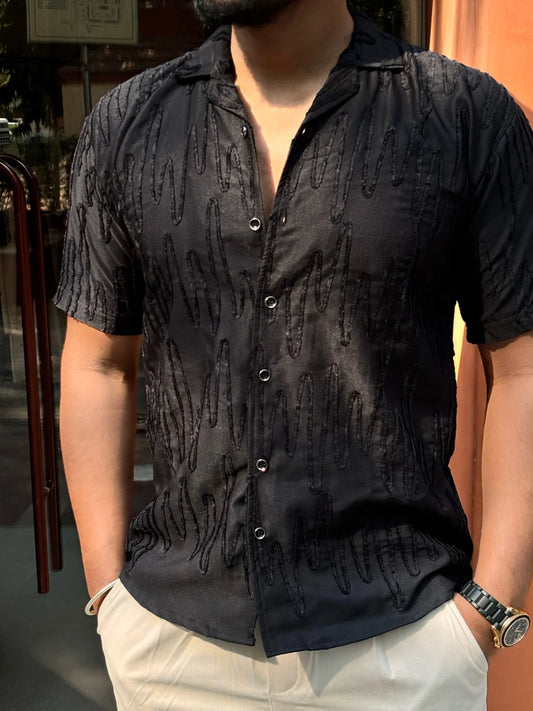 Saudi Embroidered ZigZag Shirt  – BLACK