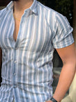 Prague Linen Stripe Shirt - SKY BLUE