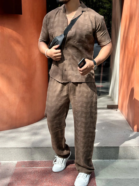 Tokyo Linen Textured Coord Set – BROWN