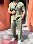 Tokyo Linen Textured Coord Set – Olive