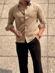 Japanese Shirt and Black Trouser Coord set - BEIGE
