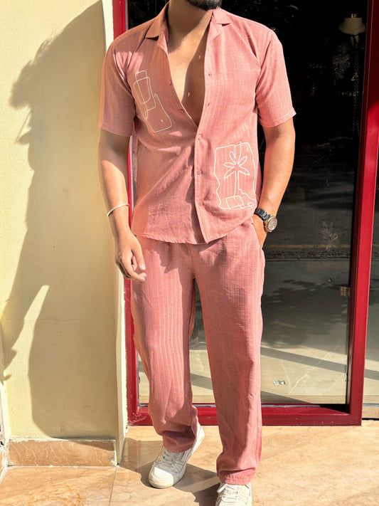 Goa Linen Textured Coord set - Pink