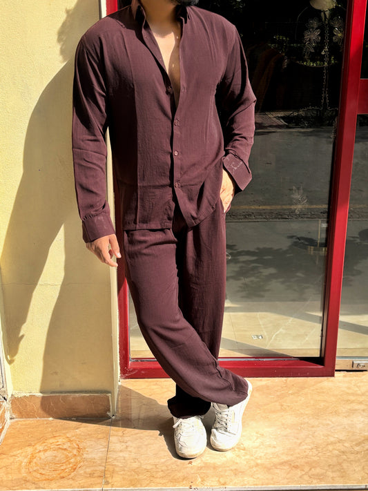 Turkey Linen Textured Coord set - WINE