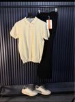 Textured Old Money Polo Solid Knitted Tshirt - fawn