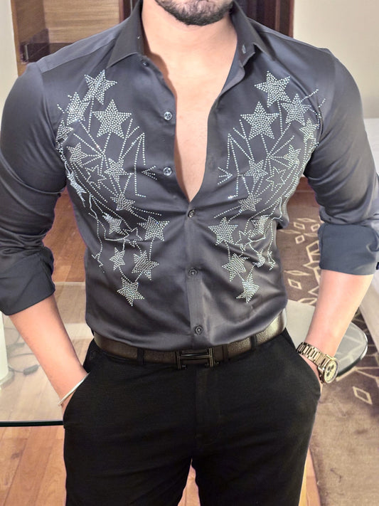 Galaxy Giza Cotton Lycra Shirt - Charcoal