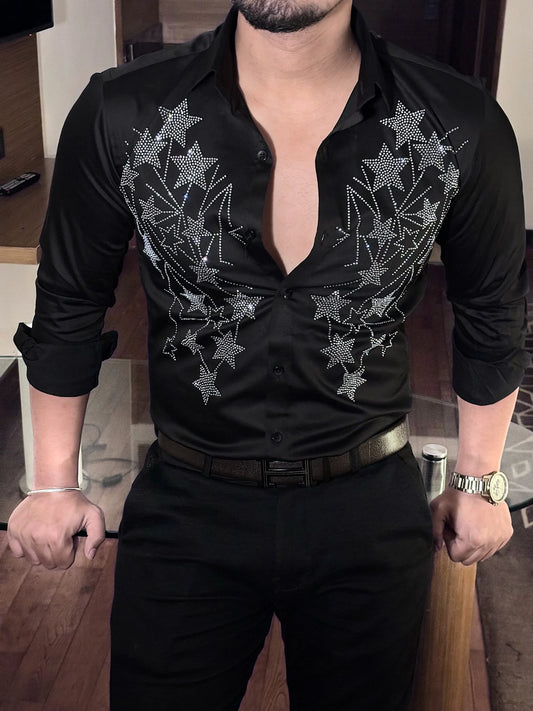 Galaxy Giza Cotton Lycra Shirt - BLACK