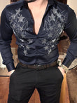 Galaxy Giza Cotton Lycra Shirt - NAVY