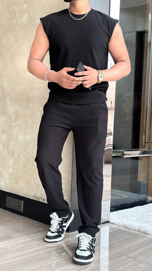 Oversized Tank Top Coord Set - Black