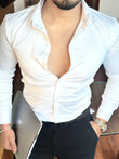 Solid Wrinkle-Free Stretch Lycra Shirt - White
