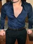 Solid Giza Cotton Lycra Shirt - Navy