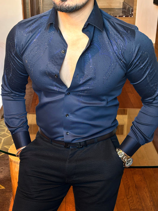 Radiant Giza Cotton Lycra Shirt - Navy