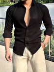 UA Pure Linen Blended Full Sleeve Shirt- Black