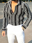 Black and White Striped Regular Fit Casual Shirt