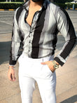 Black and Grey Striped Regular Fit Casual Shirt