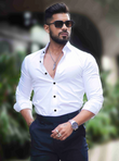 Solid Giza Cotton Lycra Shirt - White