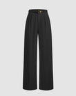 Pleated Pants With Belt - Black